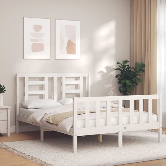 vidaXL Bed Frame with Headboard White 140x200 cm Solid Wood
