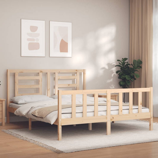 vidaXL Bed Frame with Headboard King Size Solid Wood