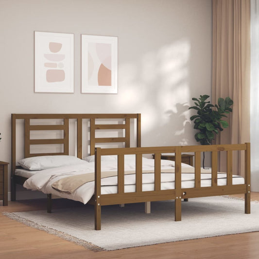 vidaXL Bed Frame with Headboard Honey Brown King Size Solid Wood