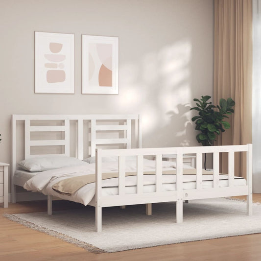 vidaXL Bed Frame with Headboard White 160x200 cm Solid Wood