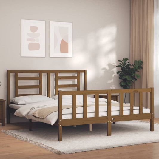 vidaXL Bed Frame with Headboard Honey Brown 160x200 cm Solid Wood