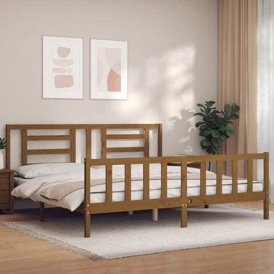 vidaXL Bed Frame with Headboard Honey Brown Super King Size Solid Wood