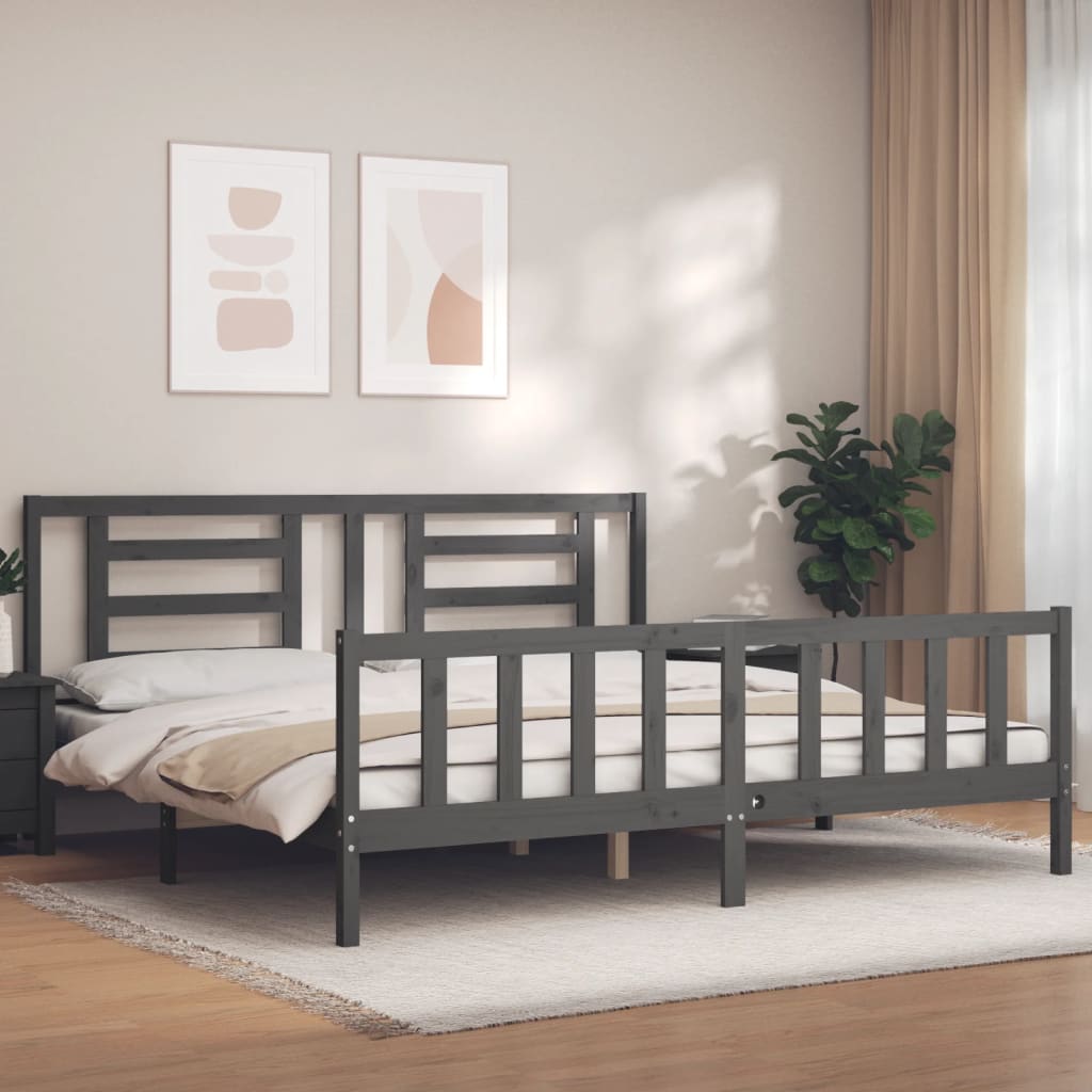 vidaXL Bed Frame with Headboard Grey 200x200 cm Solid Wood