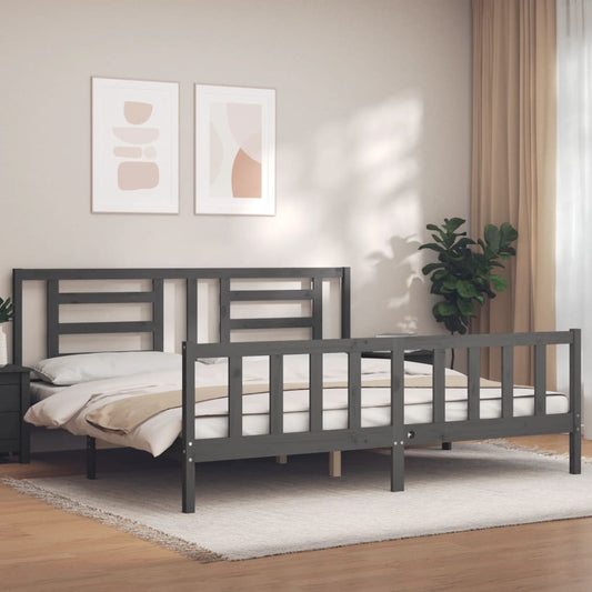 vidaXL Bed Frame with Headboard Grey 200x200 cm Solid Wood