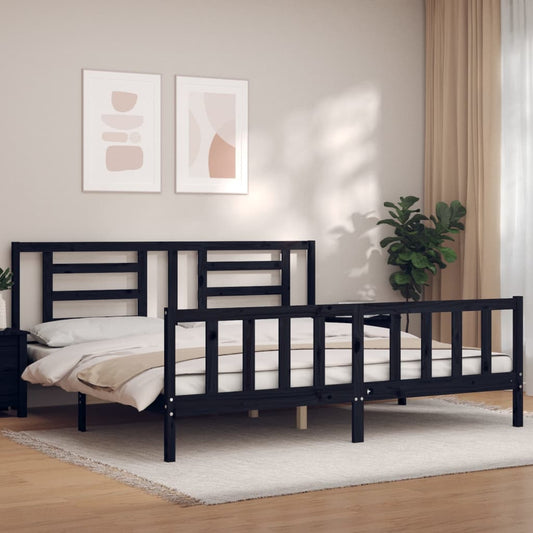 vidaXL Bed Frame with Headboard Black 200x200 cm Solid Wood