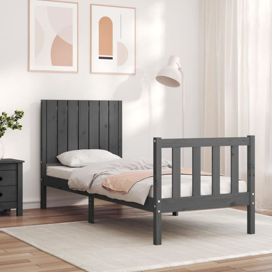 vidaXL Bed Frame with Headboard Grey Small Single Solid Wood