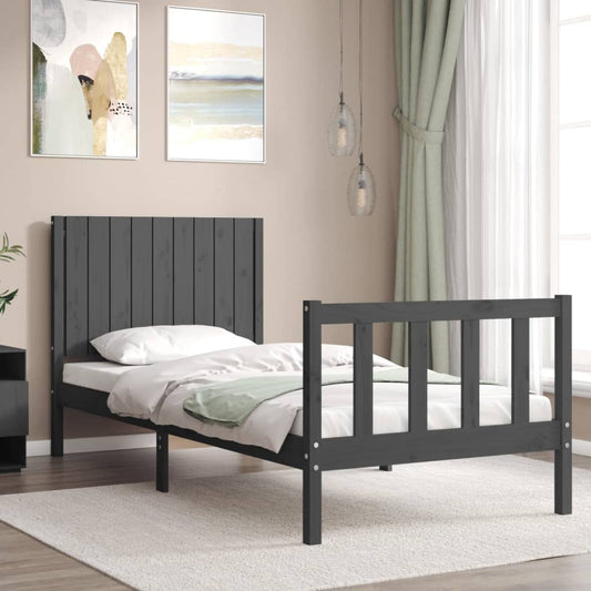 vidaXL Bed Frame with Headboard Grey Single Solid Wood