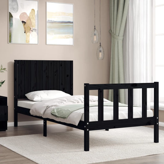 vidaXL Bed Frame with Headboard Black Single Solid Wood