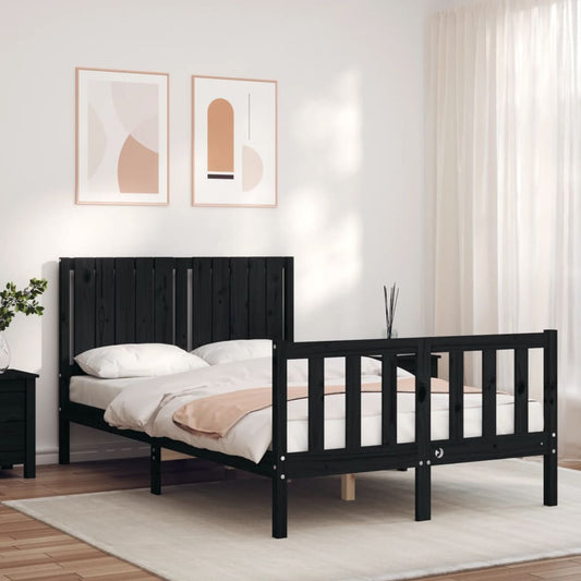 vidaXL Bed Frame with Headboard Black Small Double Solid Wood