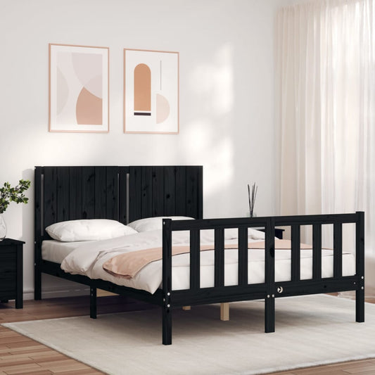 vidaXL Bed Frame with Headboard Black 140x190 cm Solid Wood