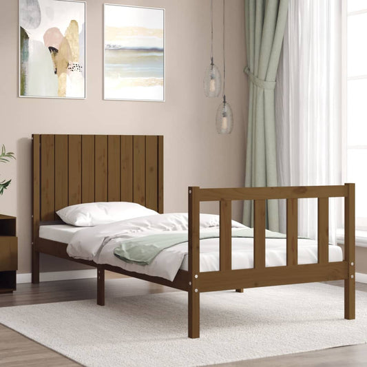 vidaXL Bed Frame with Headboard Honey Brown 90x200 cm Solid Wood