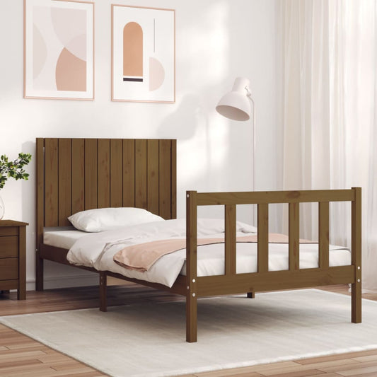 vidaXL Bed Frame with Headboard Honey Brown 100x200 cm Solid Wood