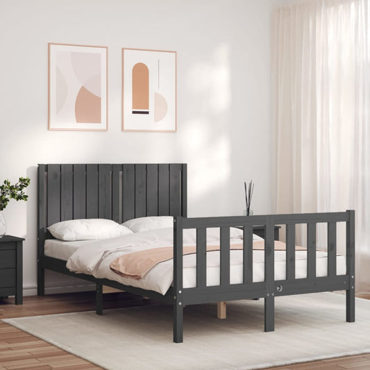 vidaXL Bed Frame with Headboard Grey 120x200 cm Solid Wood
