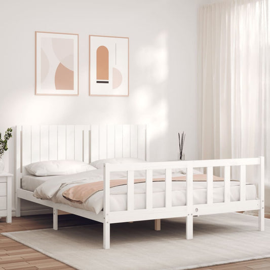 vidaXL Bed Frame with Headboard White 160x200 cm Solid Wood