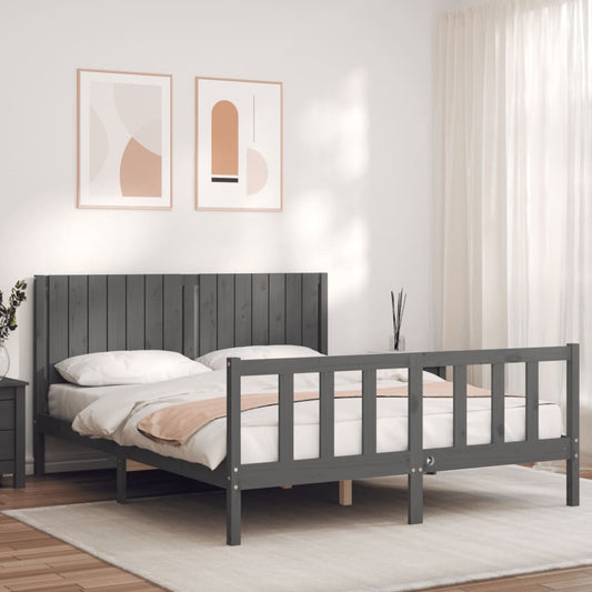 vidaXL Bed Frame with Headboard Grey 160x200 cm Solid Wood