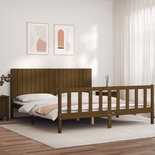 vidaXL Bed Frame with Headboard Honey Brown Super King Size Solid Wood