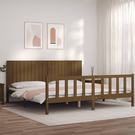 vidaXL Bed Frame with Headboard Honey Brown 200x200 cm Solid Wood