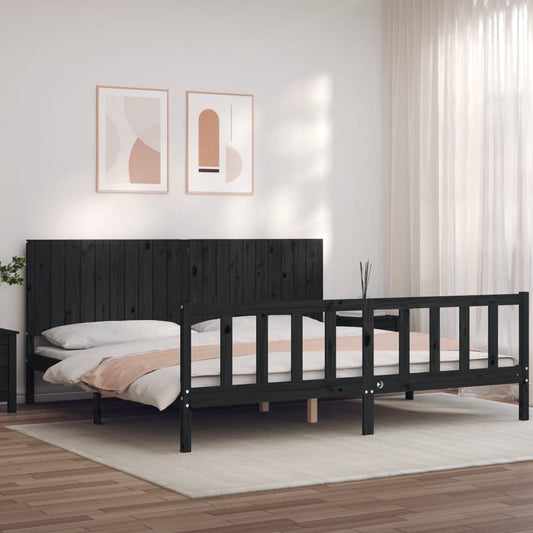 vidaXL Bed Frame with Headboard Black 200x200 cm Solid Wood
