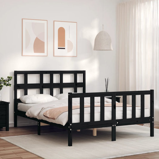 vidaXL Bed Frame with Headboard Black Small Double Solid Wood