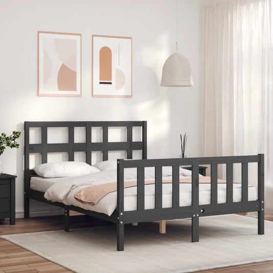 vidaXL Bed Frame with Headboard Grey 140x190 cm Solid Wood