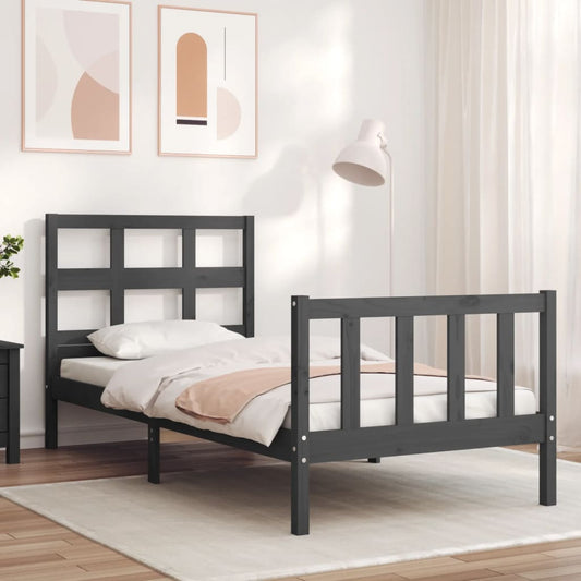 vidaXL Bed Frame with Headboard Grey 90x200 cm Solid Wood