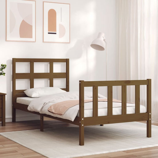 vidaXL Bed Frame with Headboard Honey Brown 90x200 cm Solid Wood