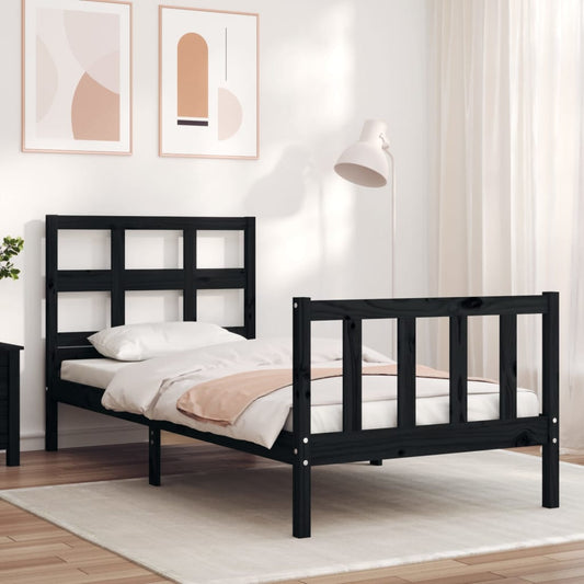 vidaXL Bed Frame with Headboard Black 90x200 cm Solid Wood