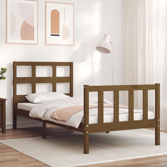 vidaXL Bed Frame with Headboard Honey Brown 100x200 cm Solid Wood