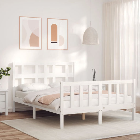 vidaXL Bed Frame with Headboard White 140x200 cm Solid Wood