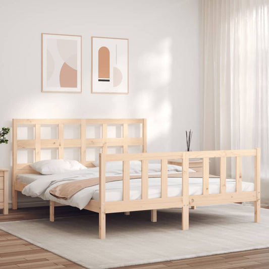 vidaXL Bed Frame with Headboard King Size Solid Wood