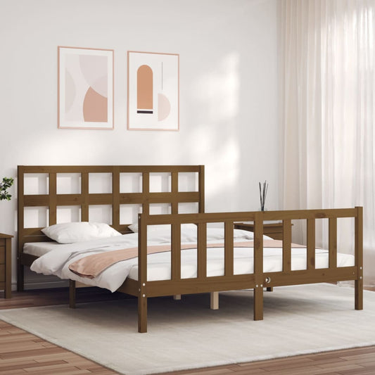 vidaXL Bed Frame with Headboard Honey Brown King Size Solid Wood