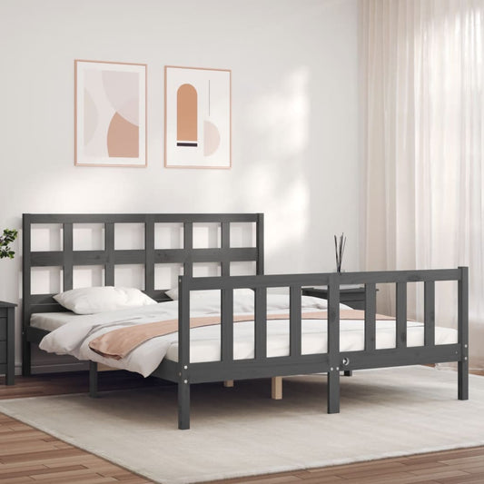 vidaXL Bed Frame with Headboard Grey 160x200 cm Solid Wood
