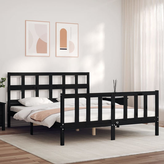 vidaXL Bed Frame with Headboard Black 160x200 cm Solid Wood