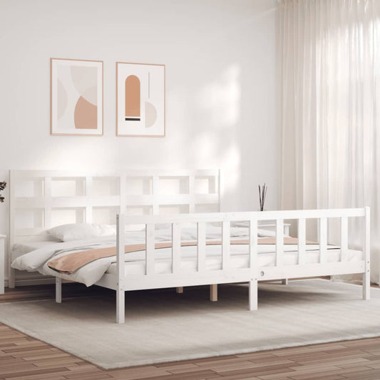 vidaXL Bed Frame with Headboard White Super King Size Solid Wood
