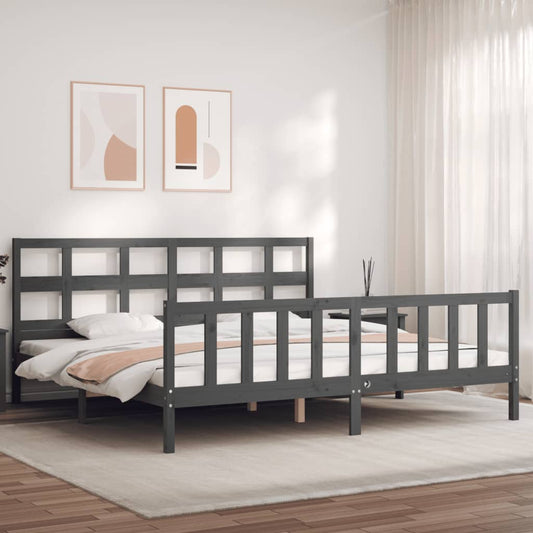 vidaXL Bed Frame with Headboard Grey Super King Size Solid Wood