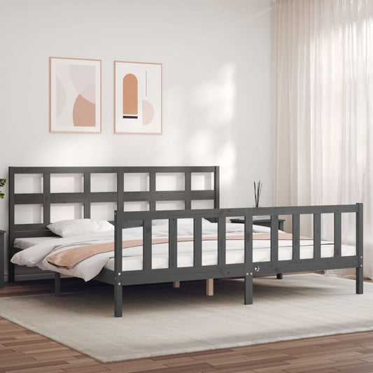 vidaXL Bed Frame with Headboard Grey 200x200 cm Solid Wood