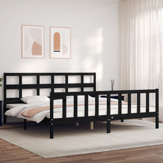 vidaXL Bed Frame with Headboard Black 200x200 cm Solid Wood