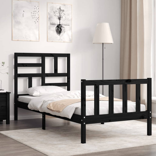 vidaXL Bed Frame with Headboard Black Small Single Solid Wood