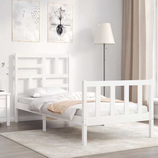 vidaXL Bed Frame with Headboard White Single Solid Wood
