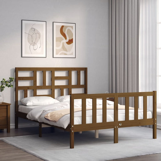 vidaXL Bed Frame with Headboard Honey Brown Small Double Solid Wood