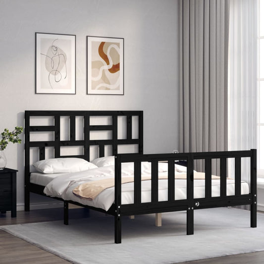 vidaXL Bed Frame with Headboard Black Small Double Solid Wood