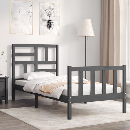 vidaXL Bed Frame with Headboard Grey 90x200 cm Solid Wood