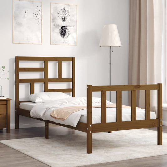 vidaXL Bed Frame with Headboard Honey Brown 90x200 cm Solid Wood
