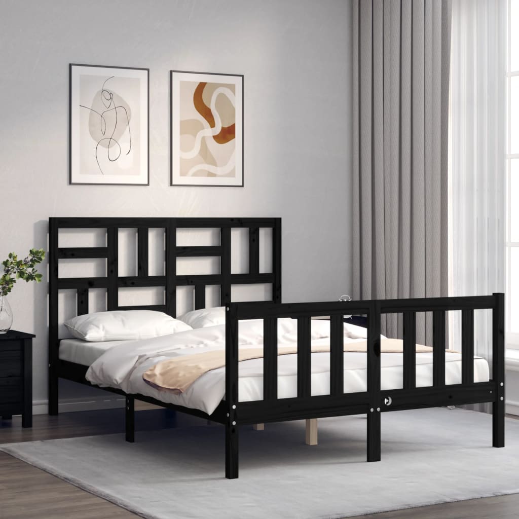 vidaXL Bed Frame with Headboard Black 120x200 cm Solid Wood