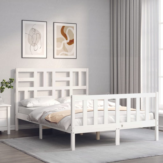 vidaXL Bed Frame with Headboard White 140x200 cm Solid Wood
