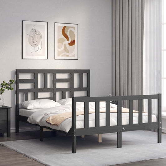 vidaXL Bed Frame with Headboard Grey 140x200 cm Solid Wood