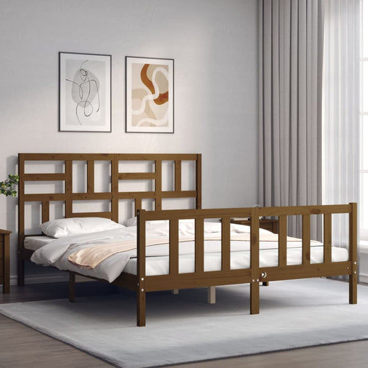 vidaXL Bed Frame with Headboard Honey Brown King Size Solid Wood