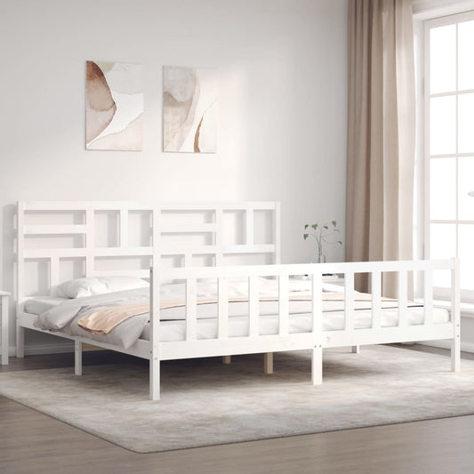 vidaXL Bed Frame with Headboard White Super King Size Solid Wood