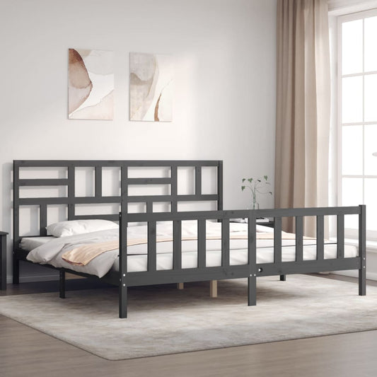 vidaXL Bed Frame with Headboard Grey 200x200 cm Solid Wood