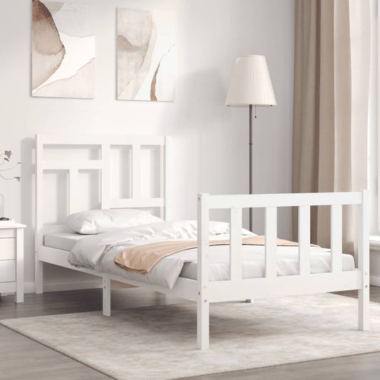 vidaXL Bed Frame with Headboard White Single Solid Wood